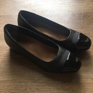 Black Clarks Leather Flats